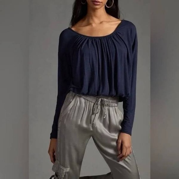 Anthropologie Maeve Long-Sleeve Bubble Top- navy - Medium - NWT - Picture 1 of 4